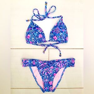 Lilly Pulitzer Blue Peri Takin It Easy Jamya top & Trey bottom Bikini
